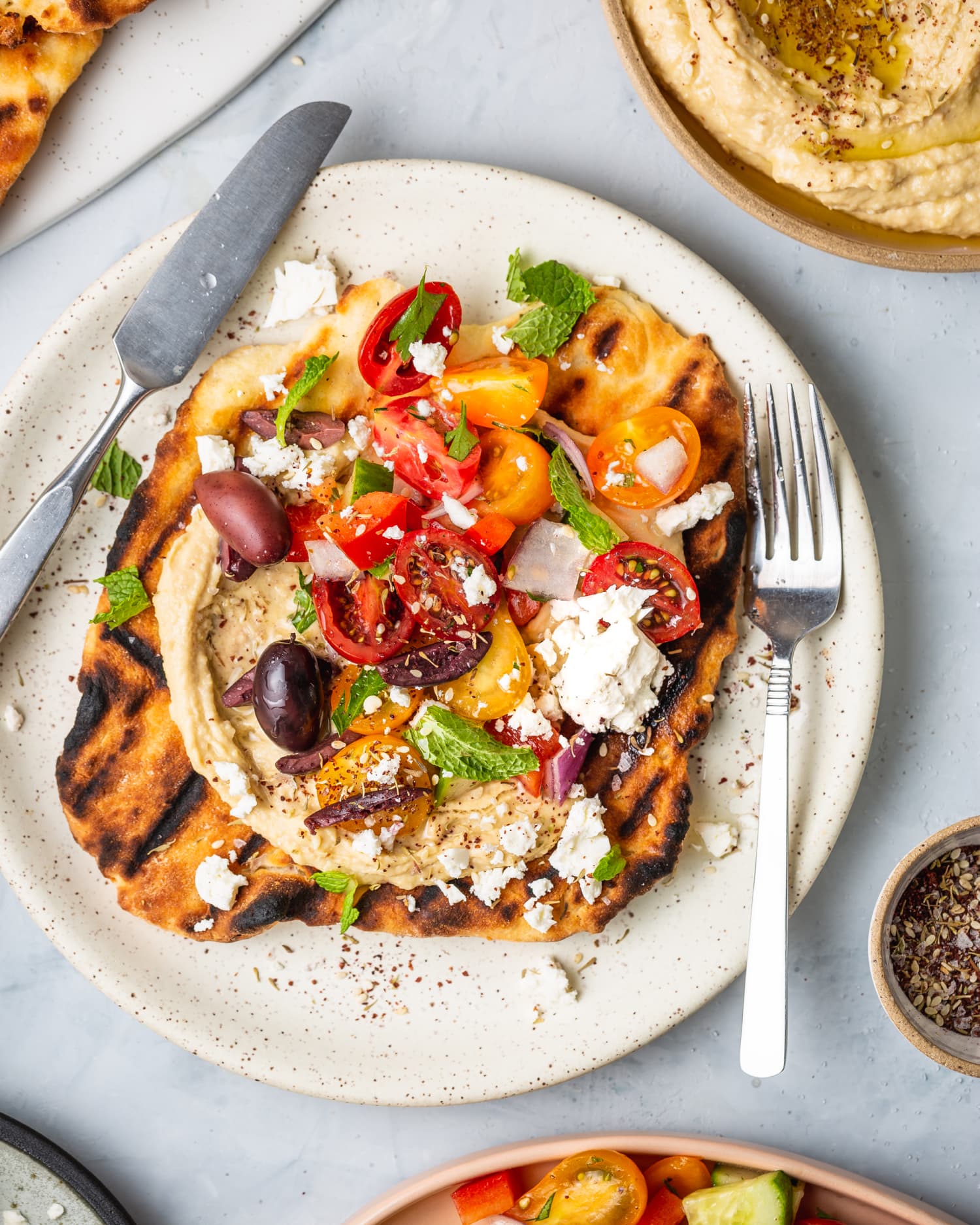 Easy Grilled Flatbread with Israeli Salad Kitchn