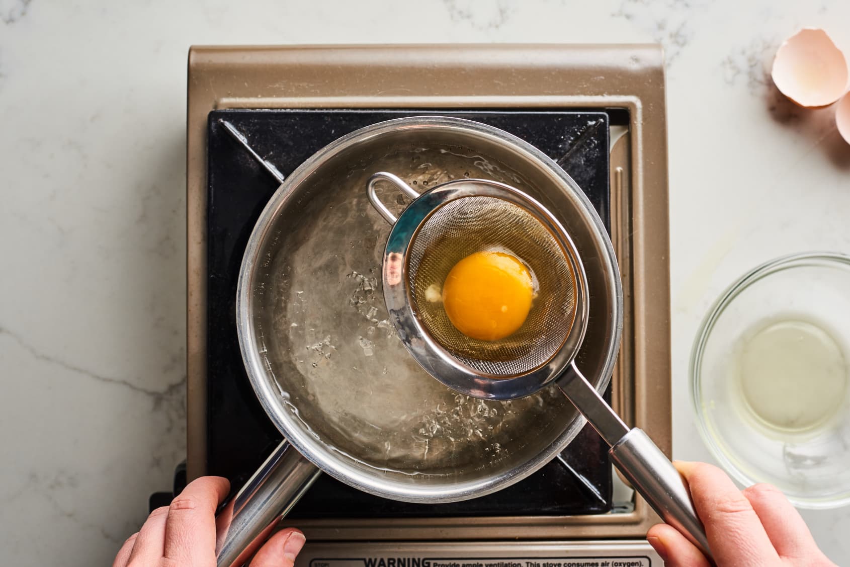 Poached eggs outlet in a pot
