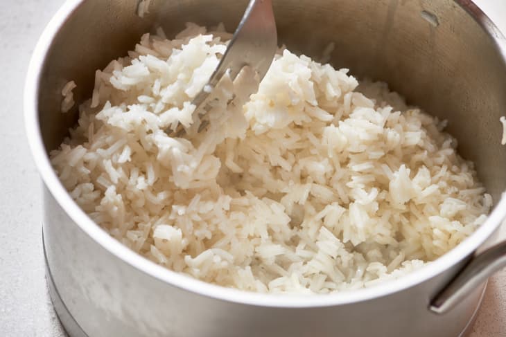 Depiction of the instructions in Method 3: Use pilaf technique for aromatic rice, such as basmati or jasmine. step 5