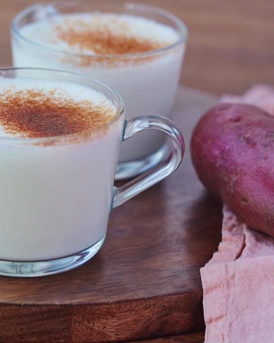 A glass mugful of Sweet Potato Latte