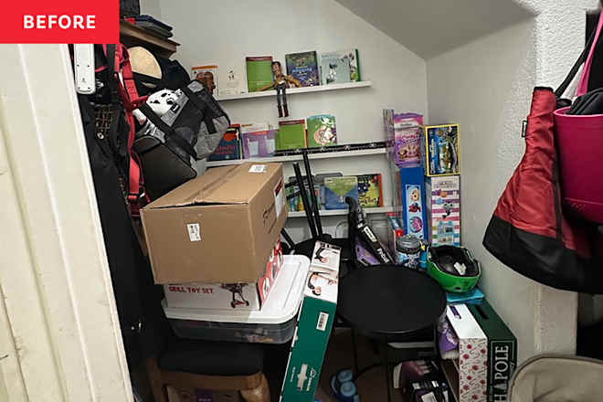 A “Junk” Closet Becomes a Cozy Nook for Reading and Sipping Coffee