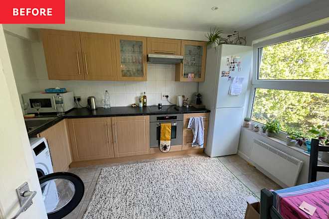 A Plain Kitchen Gets the Cheeriest Peach Makeover
