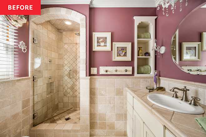 A $20 DIY Transforms This Bathroom’s Dated 2000s Beige Tile