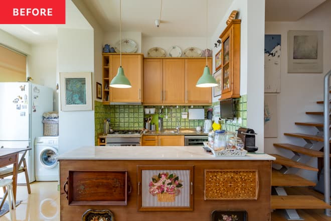 Before &; After: White Cabinets and Playful Green Tiles Transform This “Lifeless” Kitchen