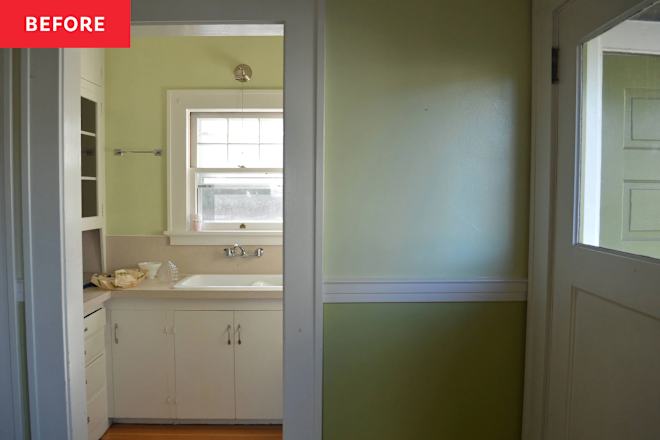 Before & After: A Dated Lime Green “Hot Mess” of a Kitchen Gets a Dramatic Teal Makeover