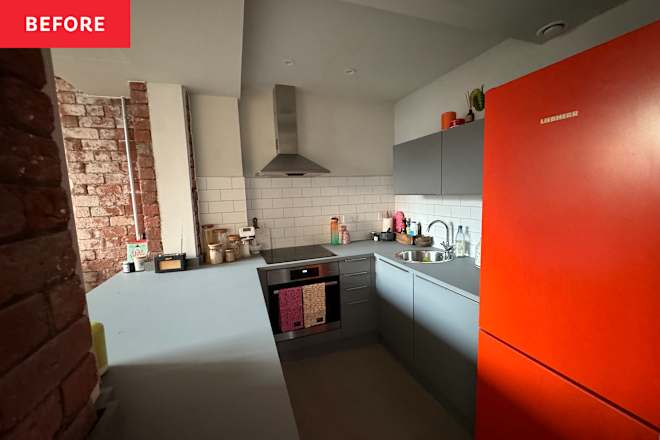Before & After: Light Blue Cabinets Refresh This “Flat, Dull” Kitchen (for Only $350!)