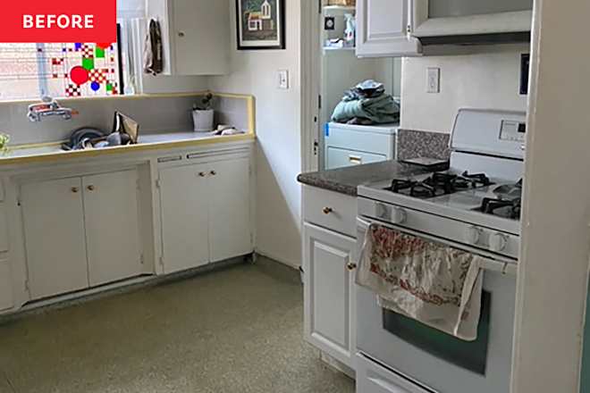 Before & After: A “Dated, Mismatched” 1930s Kitchen Gets an Airy Makeover with Stunning Green Cabinets