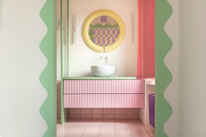 This Rome Apartment Plays with Pastels ... and Has a Door-Free Bathroom