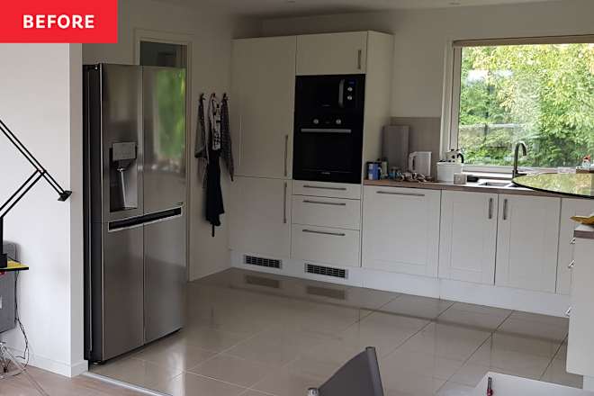 This “Bland, Outdated” Kitchen Was Basically Entirely Vinyl-Wrapped (It’s So Bold!)