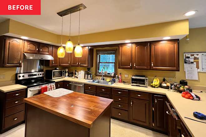 Before & After: Dated ’80s Oak Cabinets Get an Airy Green Makeover (the Transformation Is Dramatic!)