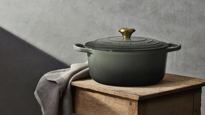 230711_LeCreuset_ThymeColorPortrait-Horiz-RET Le Creuset’s Massive Cyber Monday Sale Includes Deep Discounts on Dutch Ovens, Skillets, and More Giftable Cookware