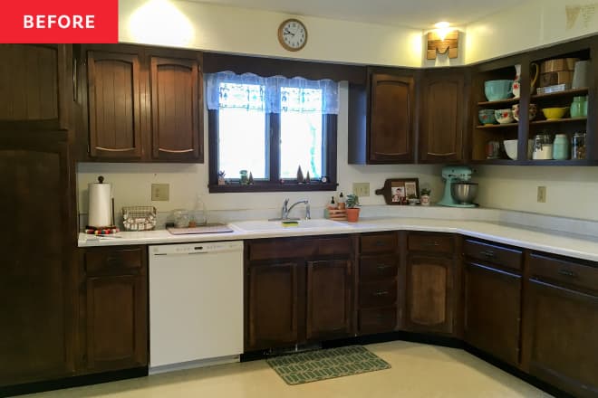 Before &; After: Sky Blue Cabinets Instantly Update This Dated ’80s Kitchen — For Only $200