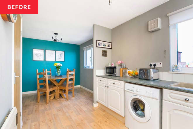 Before &; After: Striking Pink Cabinets and 1950s Inspo Completely Transform a “Dated‚ Neutral” Kitchen