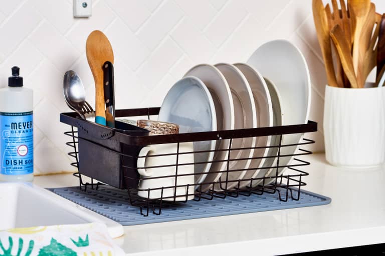 Orange Dish Drying Rack with Folding Holder Dishwasher Kitchen Tool Cleaning Set 