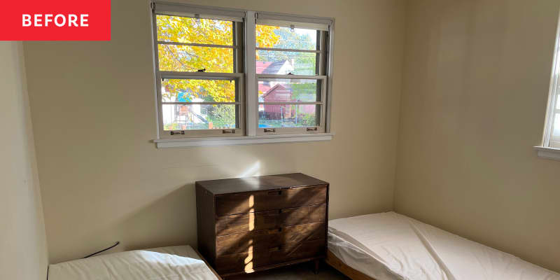 A $100 Makeover Turned This Plain Bedroom into a Retro Dream