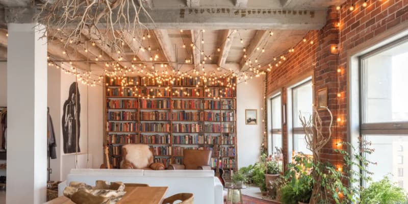 Hanging fairy lights from ceiling outlet