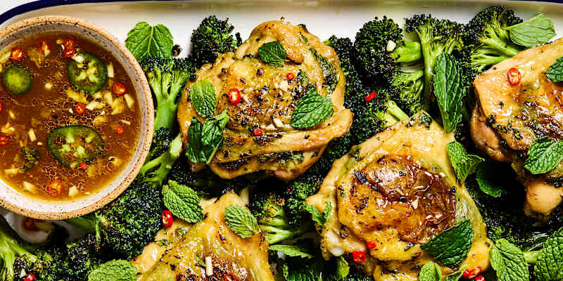 Andrea Nguyen's Roast Chicken and Broccoli with Nước Chấm