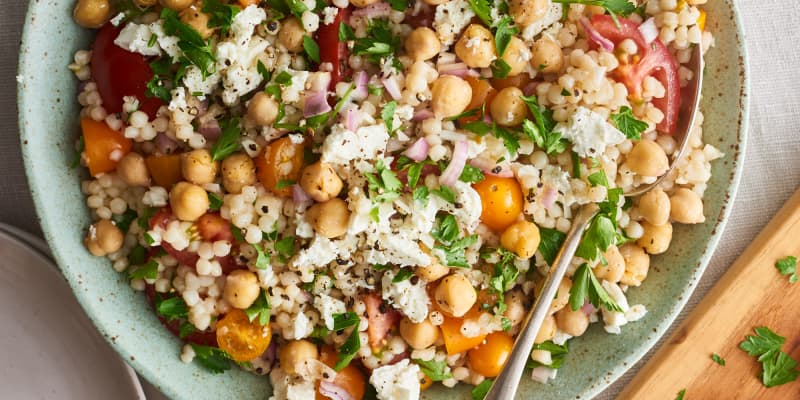 Israeli Couscous Salad With Feta Chickpeas And Herbs Kitchn