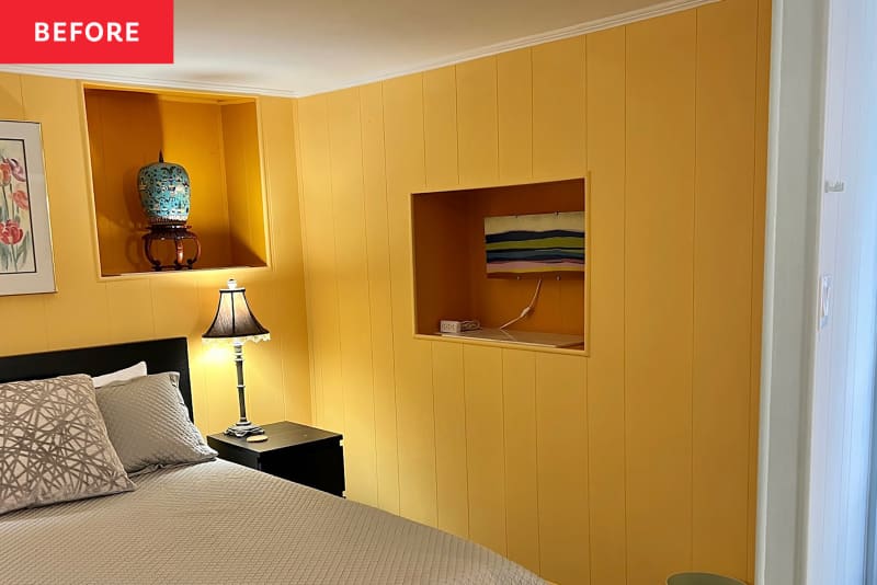 Yellow bedroom before remodel.