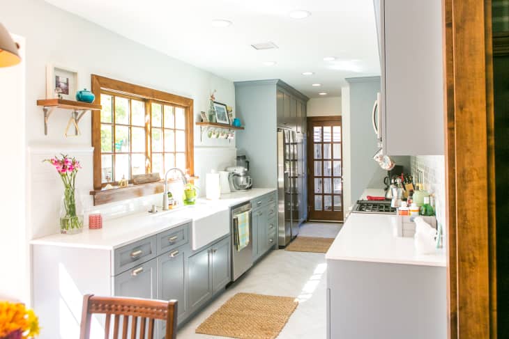 pops of color galley kitchen