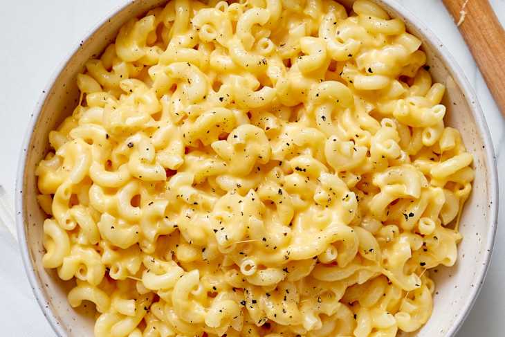 Bowl of creamy, homemade macaroni and cheese