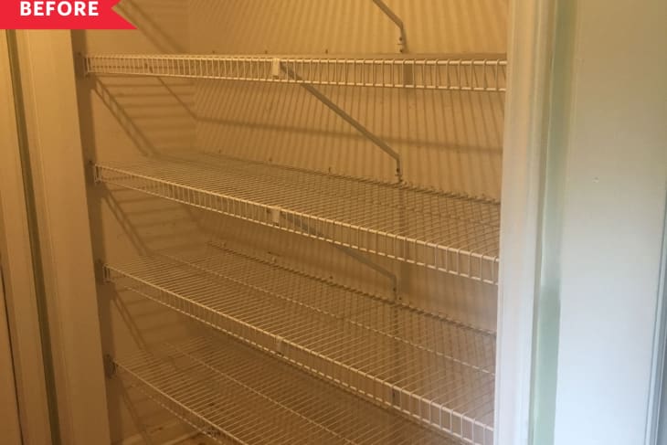 Before: pantry with wire shelving