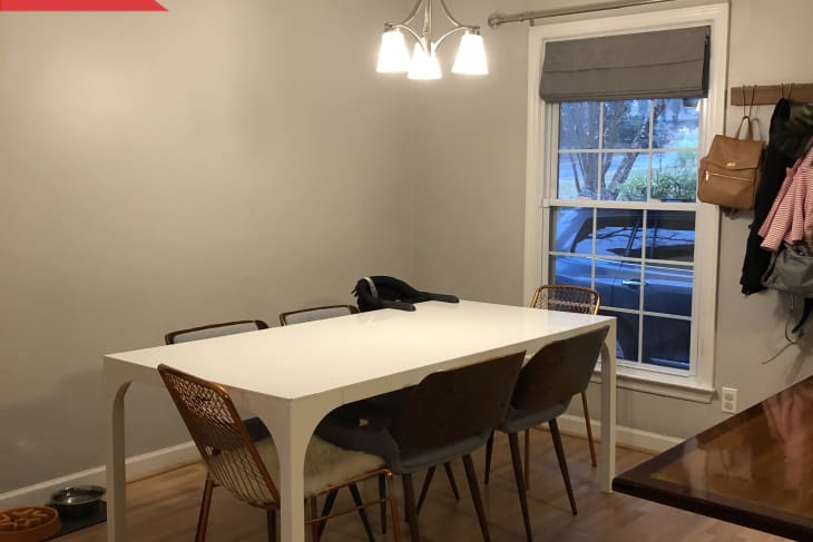 Before: Minimalistic dining room with gray walls