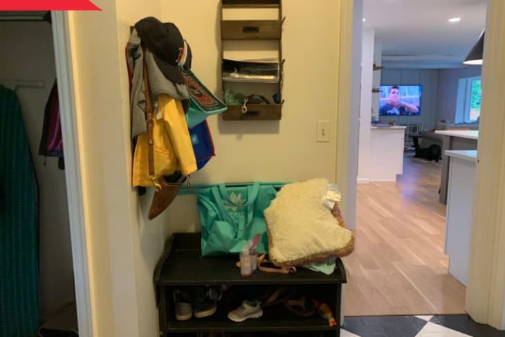 Before: Drop station for shoes, coats, and bags just off the kitchen