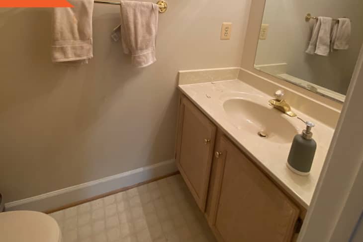 Before: beige bathroom