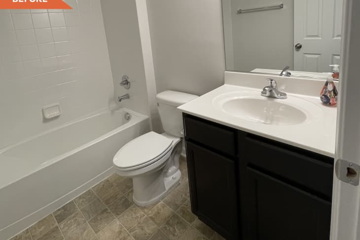Before: Builder-grade bathroom