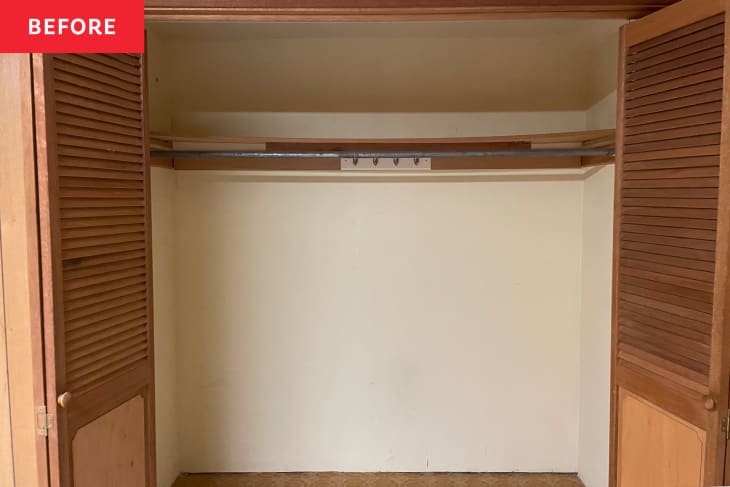 Closet before renovation. Plain, wood, nothing in it