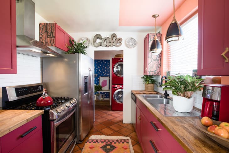 Bright Red kitchen with light gray trim - Colorfully BEHR