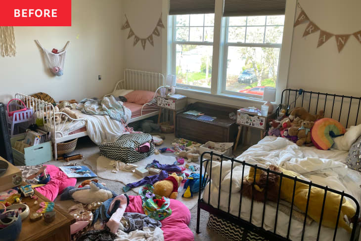 Very messy kids' room before being cleaned