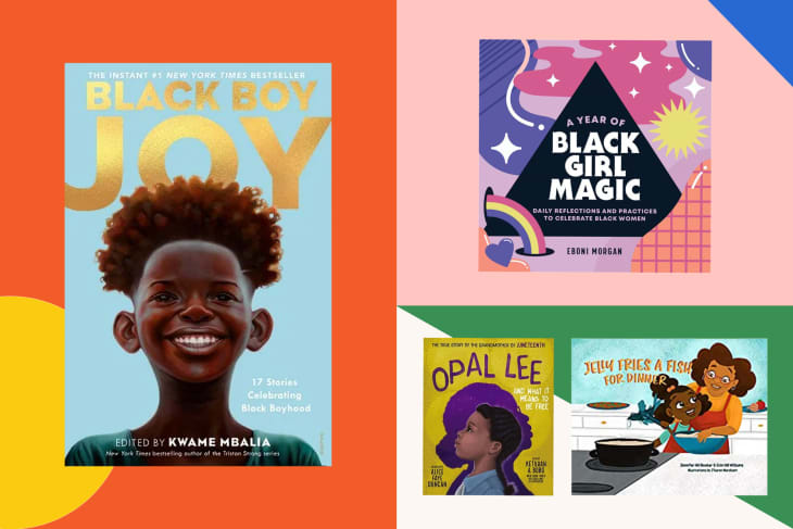 Four book covers featuring diverse themes, including "Black Boy Joy" and "A Year of Black Girl Magic."