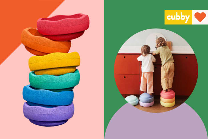 Product photos of Stapelstein's Original rainbow kids' toy