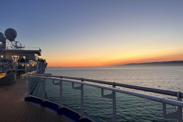 View of sunset from the deck of a cruise ship
