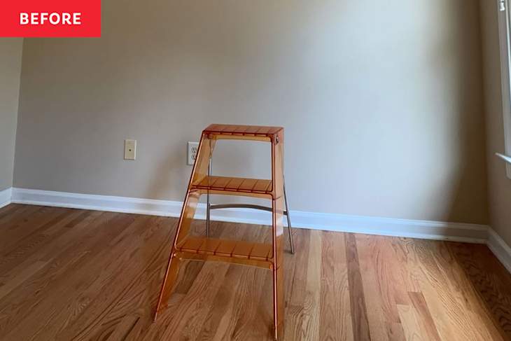 Beige walls in room before turning into nursery.
