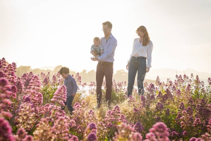 family in a field of flowers