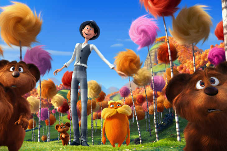 DR. SEUSS' THE LORAX, The Lorax (back right, voice: Danny DeVito), 2012. ©Universal Pictures/Courtesy Everett Collection