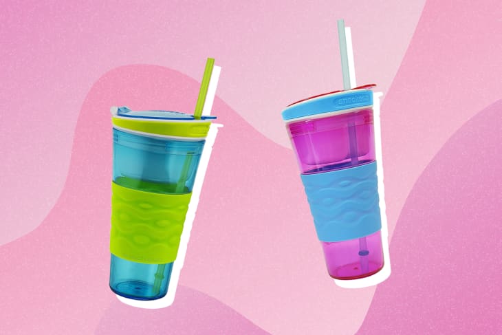 two reusable drink ups with straws