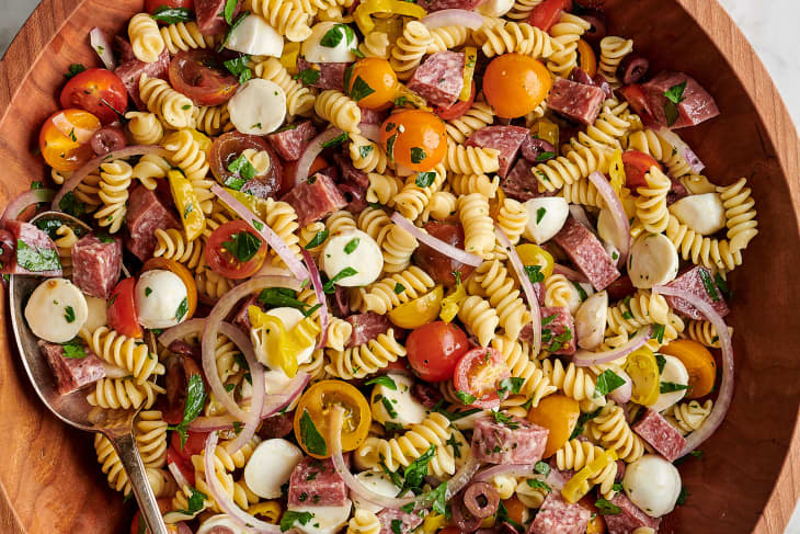 close up of pasta salad