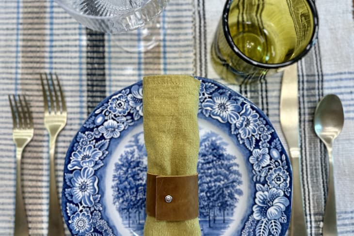 place setting with leather DIY napkin ring