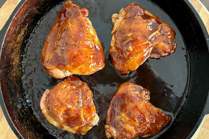 Two ingredient glazed chicken thighs.