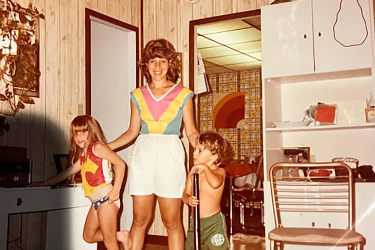 Vintage photo of family in a kitchen
