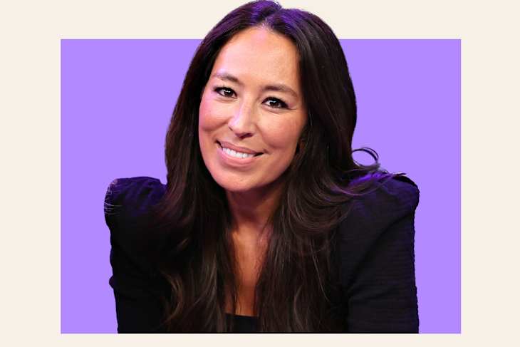 Joanna Gaines on a colorful background