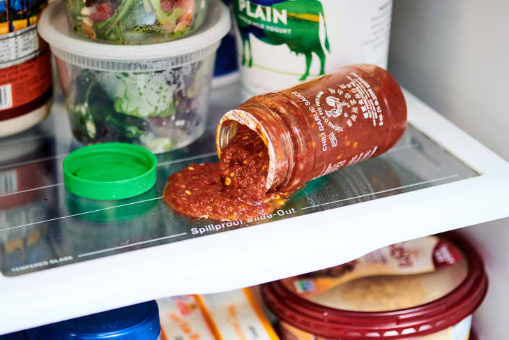 Hot sauce spilled in fridge