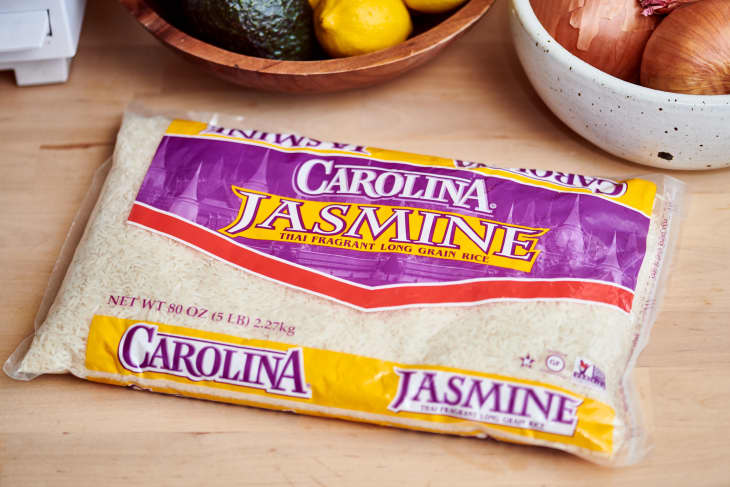 bag of jasmine rice on kitchen table