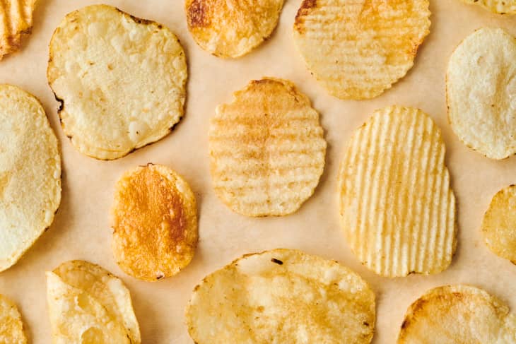 Closeup of different potato chips