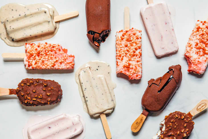 A variety of ice cream bars on marble
