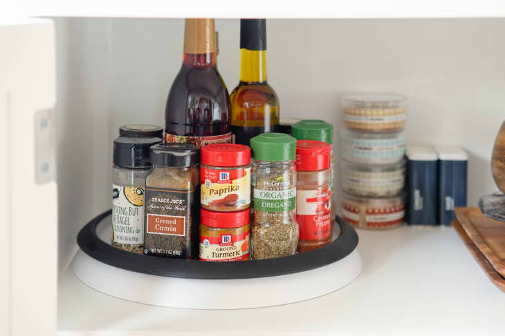 Lazy susan in cabinet.